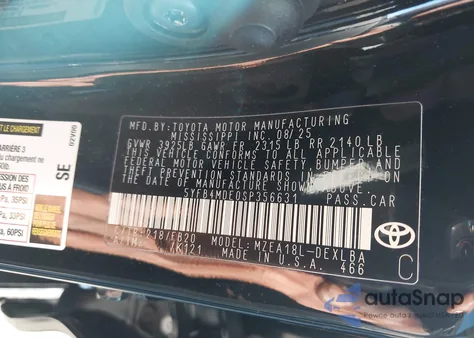 2025 Toyota Corolla Le из США, поврежденный, VIN 5YFB4MDE0SP356631